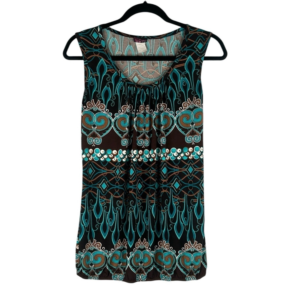 Agenda Y2K 90's Brown Turquoise Floral Summer Spring Grunge Casual Tank Top Sz L